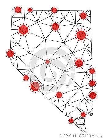 Polygonal Network Mesh Vector Nevada State Map with Coronavirus Vector Illustration