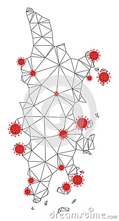 Polygonal Network Mesh Vector Phuket Map with Coronavirus Vector Illustration