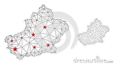 Polygonal Network Mesh Vector Xinjiang Uyghur Region Map with Stars Vector Illustration