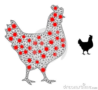 Polygonal Network Walking Chicken Icon with Virus Nodes Vector Illustration