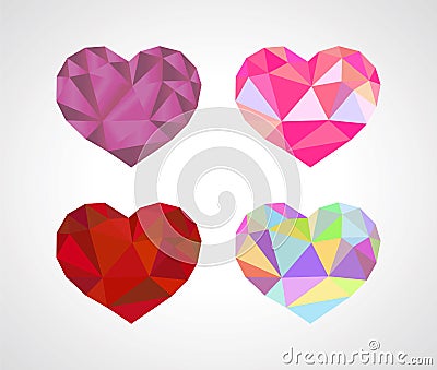 Polygonal origami heart diamond set Vector Illustration