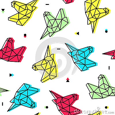 Polygonal origami neon unicorn head seamless pattern Vector Illustration