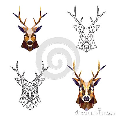Polygonal portrait of a deer. Vector illustration. Set of vector images. Vector Illustration