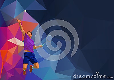 Polygonal professional badminton player on Vector Illustration