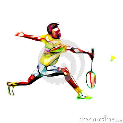 Polygonal professional badminton player Cartoon Illustration