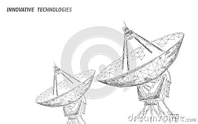 Polygonal radar antenna space defence abstract technology concept. Scanning detect military danger maneuver wireframe Vector Illustration