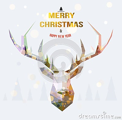 Polygonal reindeer. Christmas card design Vector Illustration