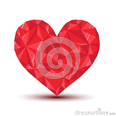 Polygonal ruby heart with reflection and shadow Vector Illustration