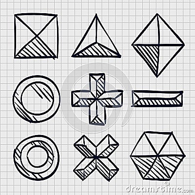 Polygonal sketch shapes. Vector Illustration