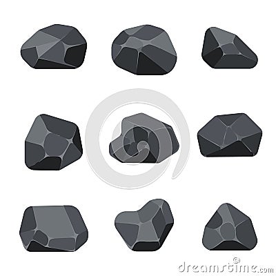 Polygonal stones rock graphite coal elements for computer and app games Vector Illustration