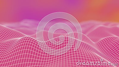 Polygonal surface waving cute background. Pink color design. 3D render with bokeh and blurred background. Stock Photo
