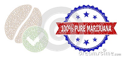 Triangle Mesh Valid Coffee Bean Icon and Scratched Bicolor 100 percent Pure Marijuana Stamp Seal Cartoon Illustration