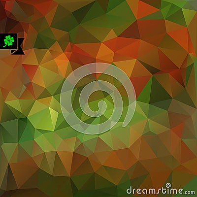 Polygonal vector background of triangles with badge and green clover. All isolated and layered Vector Illustration