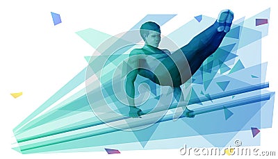 Male gymnast performs on the parallel bars Vector Illustration