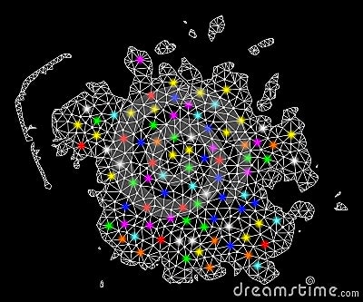 Mesh 2D Map of Micronesia Island with Colorful Light Spots Vector Illustration
