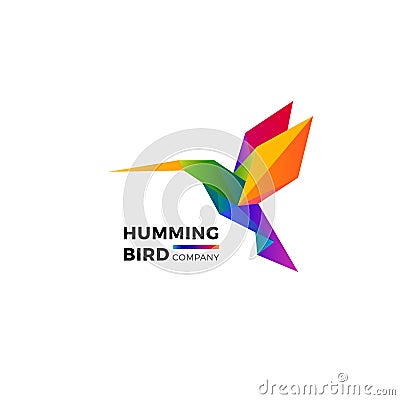Polygonal Vivid Vector Hummingbird. Colorful Geometric Symbol with Gradients for Logos and Icons Vector Illustration