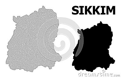 Polygonal Wire Frame Mesh High Resolution Vector Map of Sikkim State Abstractions Vector Illustration