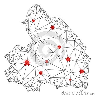 Polygonal Wire Frame Mesh Vector Drenthe Province Map with Coronavirus Vector Illustration