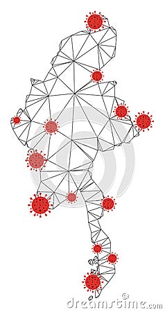 Polygonal Wire Frame Mesh Vector Myanmar Map with Coronavirus Stock Photo