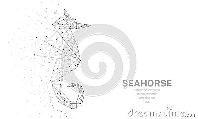 Polygonal wireframe mesh futuristic with seahorse, sign on white background. Vector lines, dots and triangle shapes Vector Illustration
