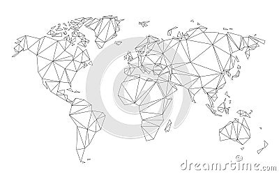 Polygonal world map vector simplified to triangular lines on white background Vector Illustration