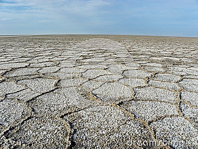 Salt flat polygons in desert , Iran Stock Photo