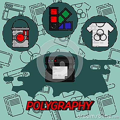 Polygraphy flat concept icons Vector Illustration