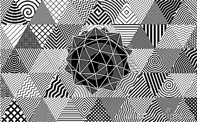 Polyhedron on decorative triangles background. Vector Illustration