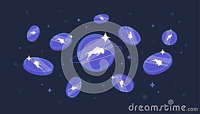 Polymath POLY coins falling from the sky. POLY cryptocurrency concept banner background Vector Illustration
