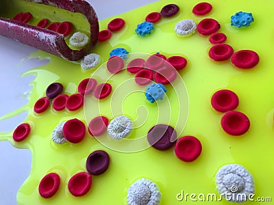 Platelets made from polymer plasticine, covid-19 Stock Photo
