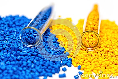 Polymeric dye. Colorant for the granules. Plastic pellets. Stock Photo