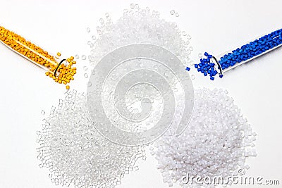 Polymeric dye. Colorant for plastics. Pigment in the granules. Stock Photo