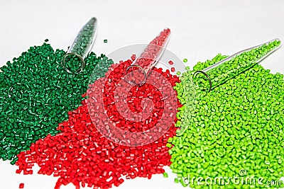 Polymeric dye. Colorant for plastics. Pigment in the granules. Stock Photo