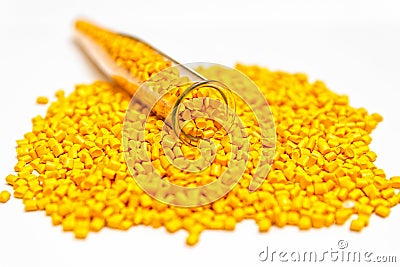Polymeric dye. Colorant for plastics. Pigment in the granules. Stock Photo