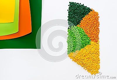 Polymeric dye. Plastic pellets. Colorant for the granules. Stock Photo