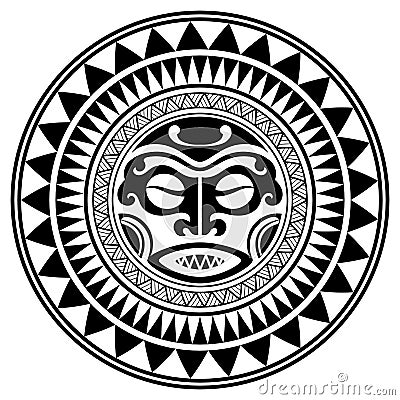 Polynesian tattoo design mask. Frightening masks in the Polynesian native ornament Vector Illustration