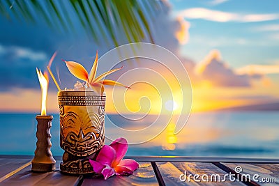 Polynesian Tiki Bar with Exotic Mai-Tai Cocktails Stock Photo