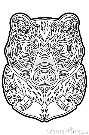 Polynesian Tiki totem bear mask. Coloring page Vector Illustration