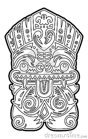 Polynesian Tiki totem vector idol mask. Coloring page Vector Illustration