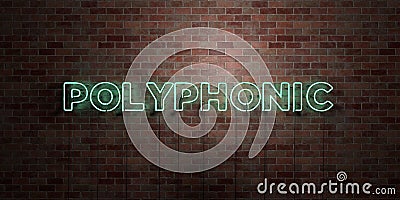 POLYPHONIC - fluorescent Neon tube Sign on brickwork - Front view - 3D rendered royalty free stock picture Stock Photo
