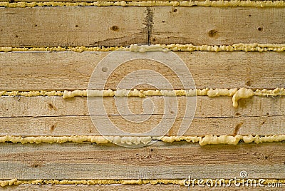 Polyurethane foam and wooden construction Stock Photo