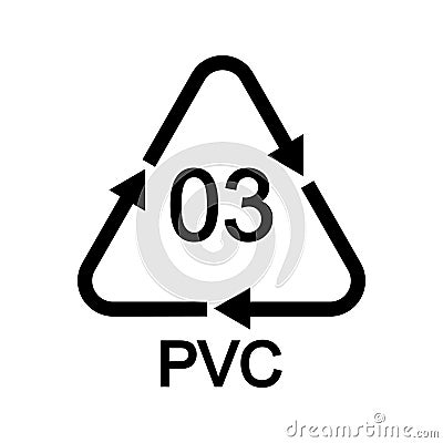 Polyvinyl chloride recycling sign in triangular shape with arrows. 03 PVC plastic reusable icon isolated on white Vector Illustration