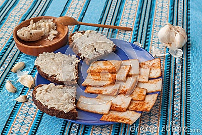 Pomazuha traditional bread spread made of lard Stock Photo