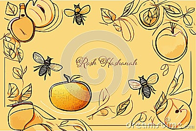 Pomegranate, apple and honeycomb border, Jewish new year, Rosh Hashanah, Shana Vector Illustration