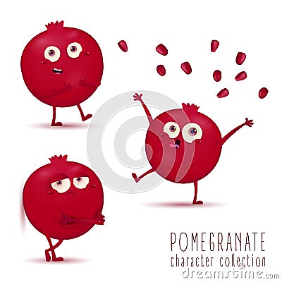 Pomegranate. Cute fruit vector character set isolated on white background Stock Photo