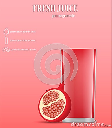 Pomegranate fresh juice concept background, realistic style Vector Illustration