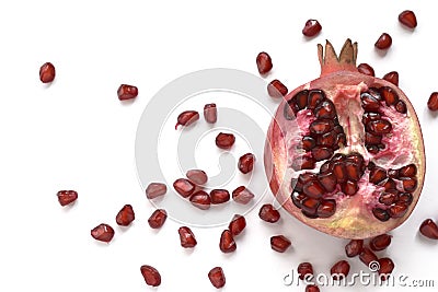 Pomegranate fruit isolated on the white background. Red ripe exotic juicy dessert healthy snack. Whole raw diet organic Stock Photo