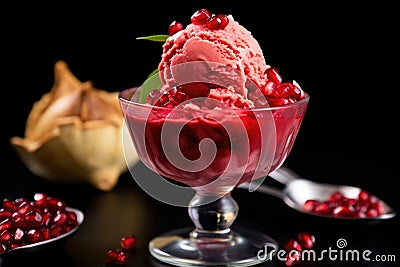 pomegranate gelato scooped humanely and served Stock Photo