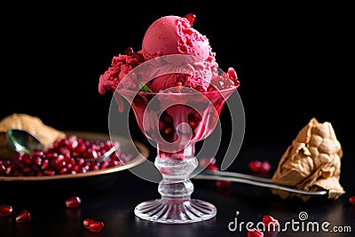 pomegranate gelato scooped humanely and served Stock Photo