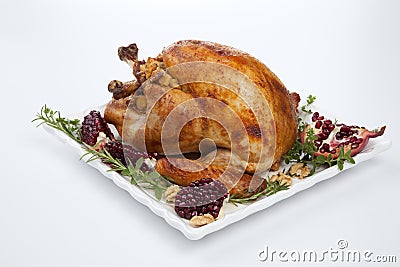 Pomegranate Glazed Roasted Turkey on White Stock Photo